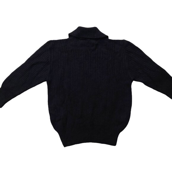 Retro Vintage 1940s-1960s Black Ribbed 3/4 Sleeve Collared Knit Sweater Sz Small - Picture 4 of 6